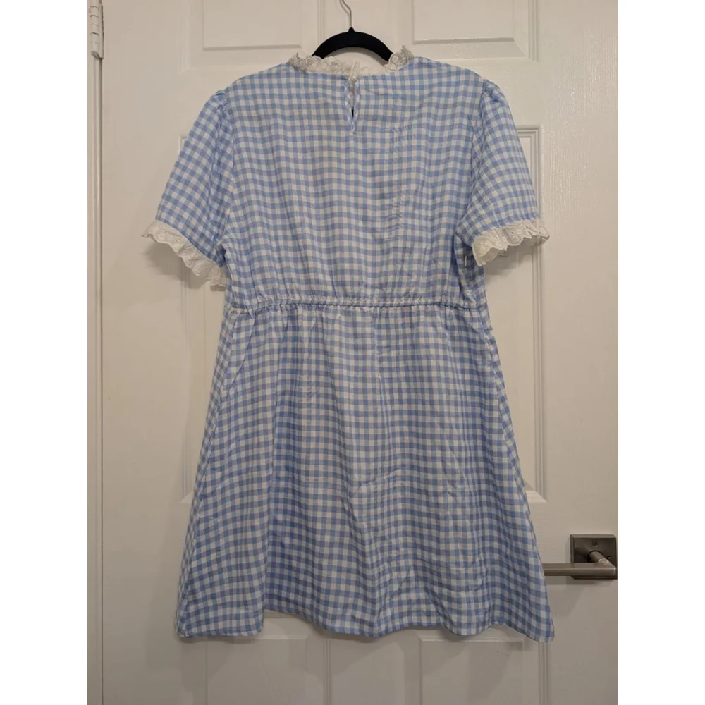 Cottagcore Gingnam Dress A-Line Mini Dress Peter Pan Collar High Neck Lace XL - Picture 7 of 7